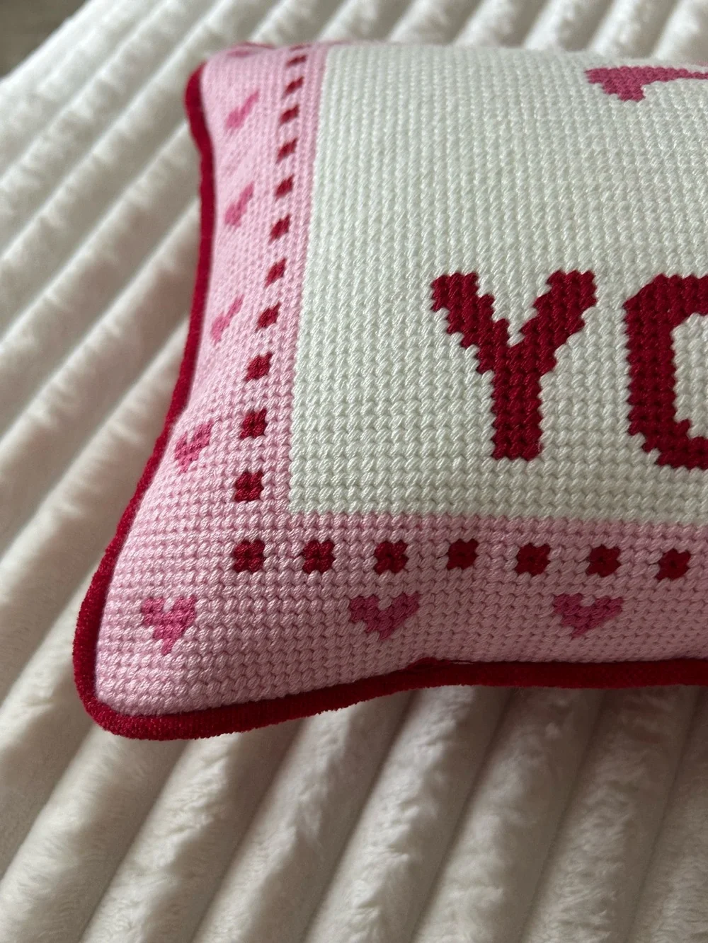 New LOVE YOU MORE needlepoint pillow